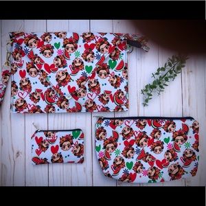 Frida Kahlo Set Crossbody, Cosmetic bag, Coin Bag
